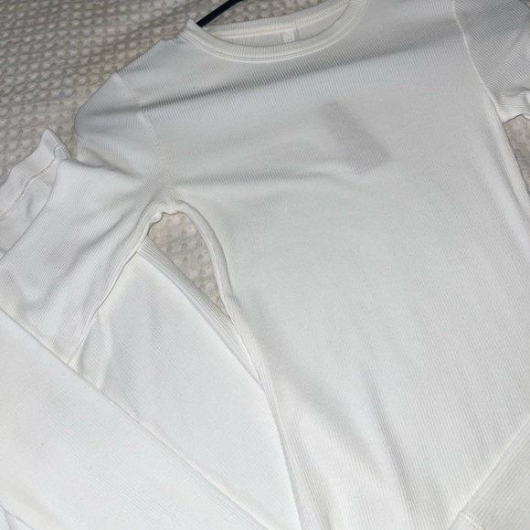 SKIMS Lounge Slip Dress | Marble White | Long Sleeve | Soft Ribbed Knit - Picture 4 of 5